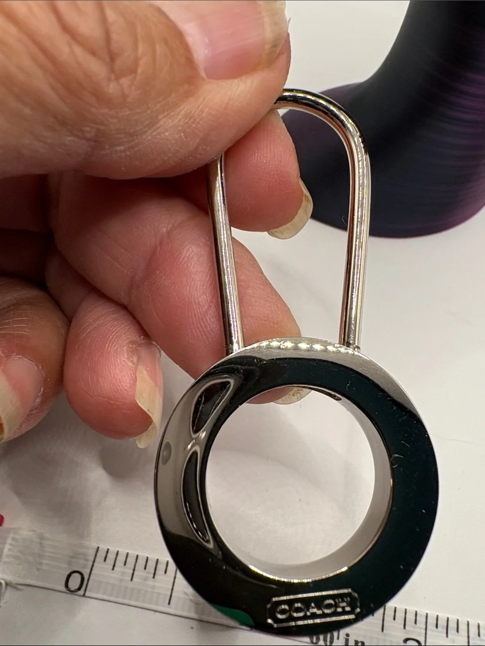Coach Red Enamel Ring Key Fob with Silver Tone Hardware
